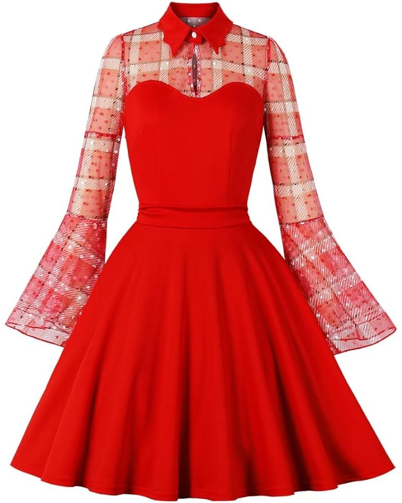 Women's Vintage Polka Dot 1950s Audrey Retro Rockabilly Prom Dress 50's 60's A-Line Cocktail Party Swing Dress Red Plaid $22....