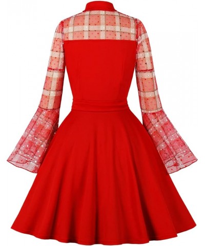 Women's Vintage Polka Dot 1950s Audrey Retro Rockabilly Prom Dress 50's 60's A-Line Cocktail Party Swing Dress Red Plaid $22....