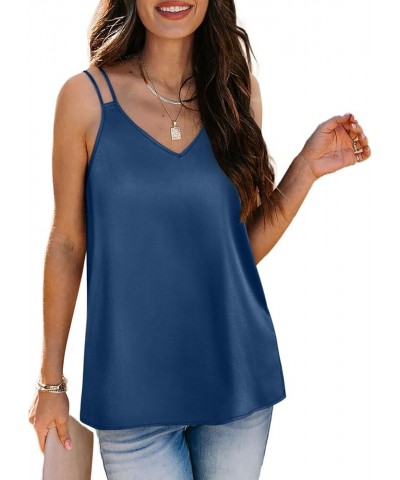 V Neck Tank Tops for Women Silk Satin Summer Sleeveless Camisole S-2XL 08- Navy $11.19 Tops