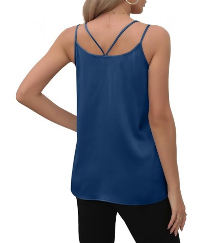 V Neck Tank Tops for Women Silk Satin Summer Sleeveless Camisole S-2XL 08- Navy $11.19 Tops