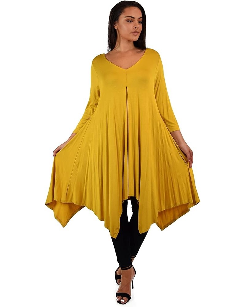 Women Plus Size Long 3/4 Sleeve Flared Swing Tunic Dress Blouse Top Mustard $22.22 Tops