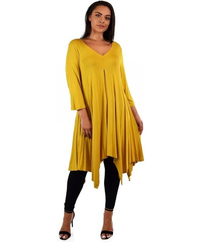 Women Plus Size Long 3/4 Sleeve Flared Swing Tunic Dress Blouse Top Mustard $22.22 Tops