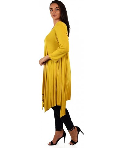 Women Plus Size Long 3/4 Sleeve Flared Swing Tunic Dress Blouse Top Mustard $22.22 Tops