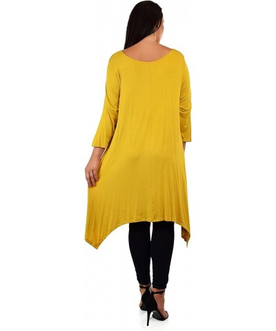 Women Plus Size Long 3/4 Sleeve Flared Swing Tunic Dress Blouse Top Mustard $22.22 Tops