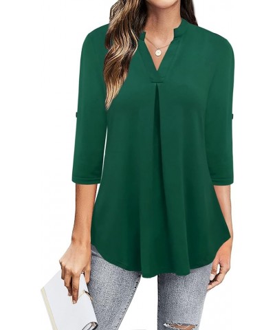 Womens Tops Dressy Casual 3/4 Sleeve V Neck Chiffon Shirt Work Blouses Green $17.04 Blouses