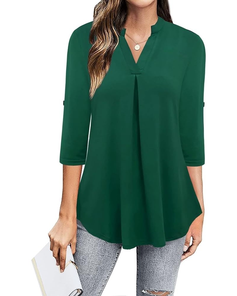 Womens Tops Dressy Casual 3/4 Sleeve V Neck Chiffon Shirt Work Blouses Green $17.04 Blouses