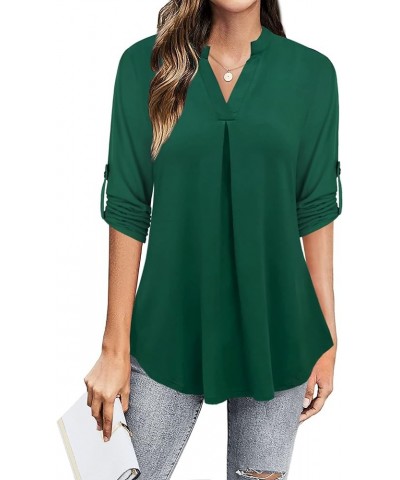 Womens Tops Dressy Casual 3/4 Sleeve V Neck Chiffon Shirt Work Blouses Green $17.04 Blouses