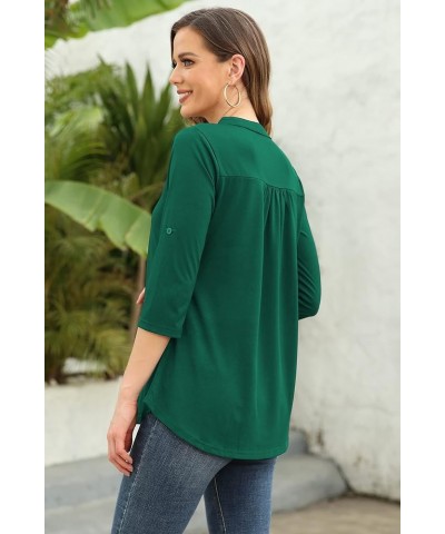 Womens Tops Dressy Casual 3/4 Sleeve V Neck Chiffon Shirt Work Blouses Green $17.04 Blouses