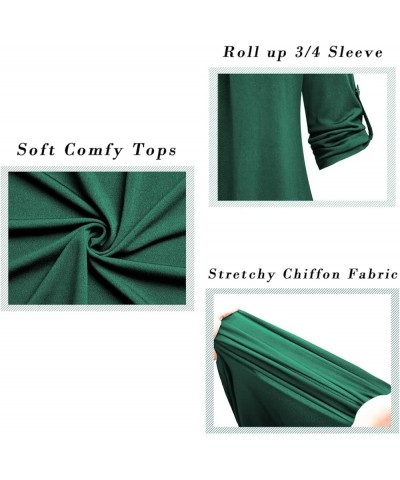 Womens Tops Dressy Casual 3/4 Sleeve V Neck Chiffon Shirt Work Blouses Green $17.04 Blouses