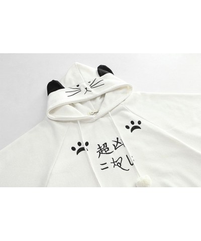 Women Kawaii Hoodie Cute Cat Ear Anime Hooded Sweatshirt Japanese Meow Aesthetic Pom Pom Preppy Tops Clothes Winter Fall Blac...