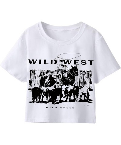 Women's Letter Print Tee Short Sleeve Round Neck Slim Fit Crop Top T Shirt White C $12.49 T-Shirts