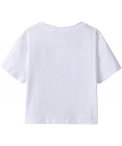 Women's Letter Print Tee Short Sleeve Round Neck Slim Fit Crop Top T Shirt White C $12.49 T-Shirts