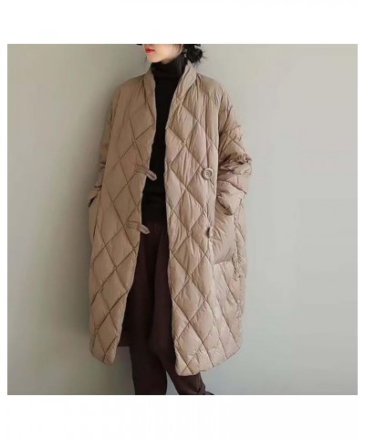 Women Lightweight Long Quilted Jackets Plus Size Puffer Jackets Cardigan Warm Thicken Winter Coats Outerwear Down Coats A01_k...