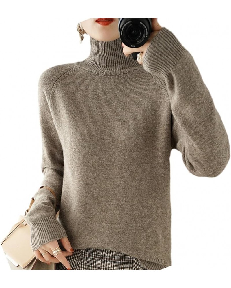 Women Solid Turtleneck Knit Sweater Cashmere Ribbed Knit, Loose Long Sleeve Thick Pullover Soft Slim Dark Camel $11.52 Sweaters