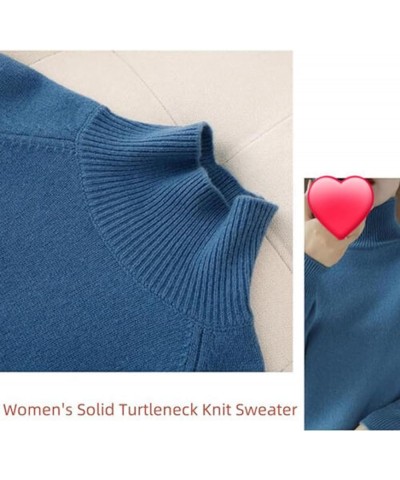 Women Solid Turtleneck Knit Sweater Cashmere Ribbed Knit, Loose Long Sleeve Thick Pullover Soft Slim Dark Camel $11.52 Sweaters