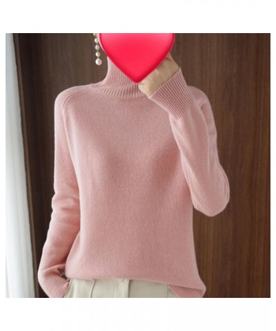 Women Solid Turtleneck Knit Sweater Cashmere Ribbed Knit, Loose Long Sleeve Thick Pullover Soft Slim Dark Camel $11.52 Sweaters