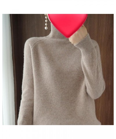 Women Solid Turtleneck Knit Sweater Cashmere Ribbed Knit, Loose Long Sleeve Thick Pullover Soft Slim Dark Camel $11.52 Sweaters