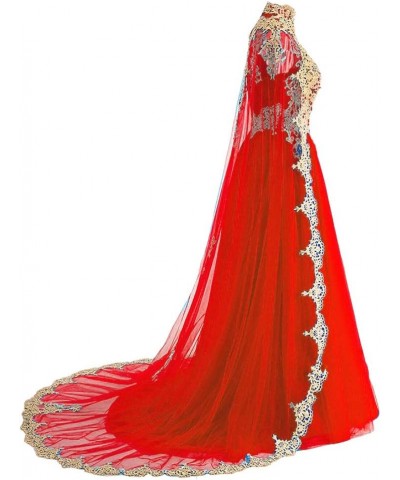 Gold Lace Vintage Formal Long Prom Evening Dresses Wedding Gown with Cape Red $88.15 Dresses