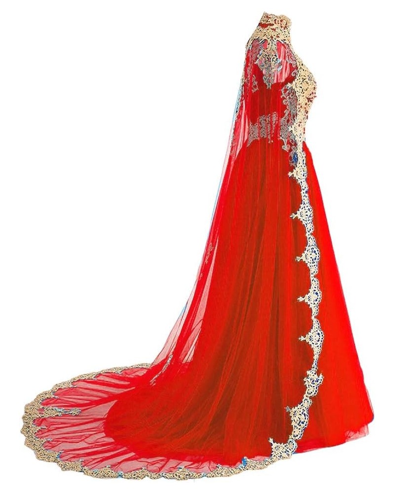 Gold Lace Vintage Formal Long Prom Evening Dresses Wedding Gown with Cape Red $88.15 Dresses