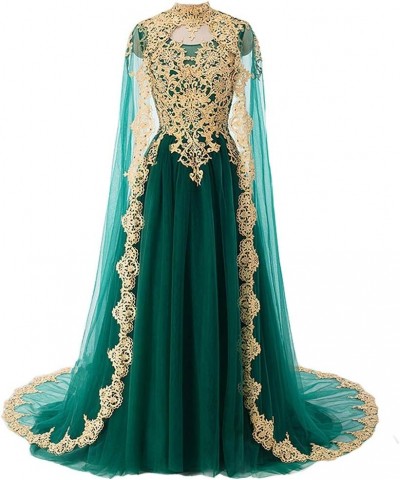 Gold Lace Vintage Formal Long Prom Evening Dresses Wedding Gown with Cape Red $88.15 Dresses