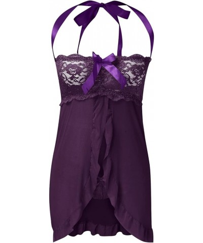 Womens Lingerie, Women Valentine's Day Lingerie Sets with Garter Belt 3 Piece Lace Teddy Babydoll Bodysuit Z92-purple $5.21 U...