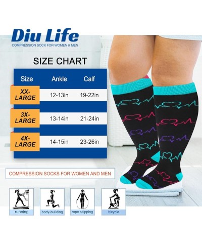 Plus Size Compression Socks for Women & Men 15-20 mmhg Extra Wide Calf Knee High Support Socks for Circulation 05-4 Pack Blac...