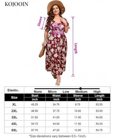 Women Plus Size V Neck Wrap Maxi Dress High Waist Ruffle Short Sleeves Casual Summer Dress with Belt Short Sleeve Wine Red Fl...