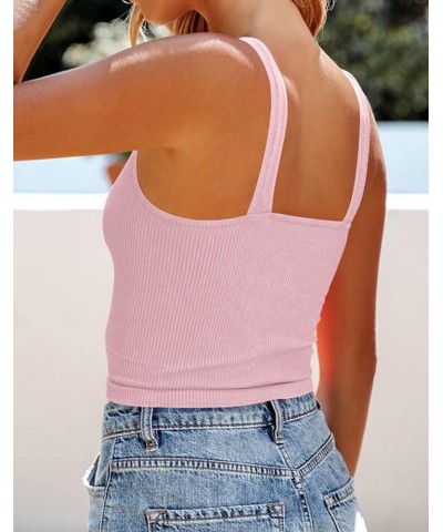 Women Casual Basic Sleeveless V Neck Ribbed Knitted Y2k Crop Tank Top 8-pink $10.80 Tanks