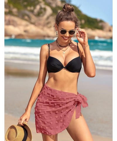 2 Pcs Sarong Coverups for Women Beach Wrap Skirt Chiffon Swimsuit Coverup for Swimwear S-XXL S-black-rose Red $8.99 Swimsuits