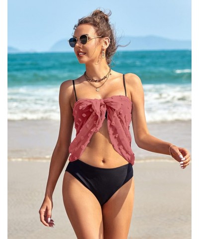 2 Pcs Sarong Coverups for Women Beach Wrap Skirt Chiffon Swimsuit Coverup for Swimwear S-XXL S-black-rose Red $8.99 Swimsuits