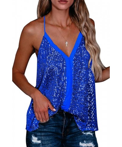 Infashule Women's Sequin Tops V Neck Glitter Tank Camisole Tops Sleeveless Dressy Party Cocktail Vest Shirt 006-blue $9.24 Tanks