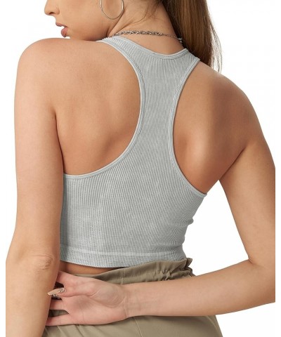 Women's 3 Pack Ribbed Racerback Crop Tank Top Seamless V-Neck Athletic Workout Cropped Tank Top Set Light Grey $10.08 Activewear