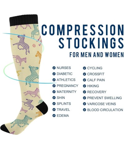 Funny Monkey Compression Socks for Women and Men Circulation Colorful Long Socks for Athletic Running 1 1 Zebra $5.72 Activewear