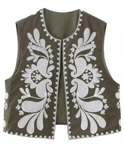 Women Y2k Vintage Embroidered Vest Floral Open Shirt Crop Vest Sleeveless Linen Cardigan Boho Vests Tops Floral 88- Green $16...