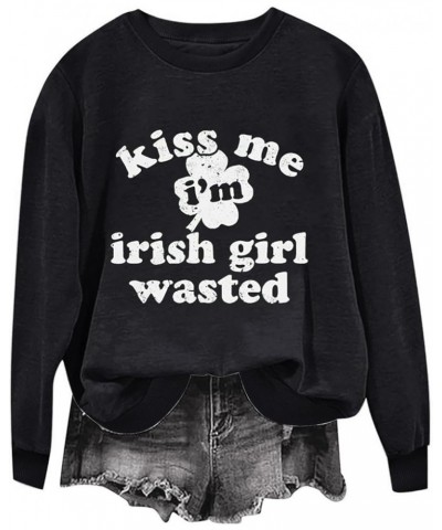 Women Shamrocks Shenanigans Sweatshirt Saint Patricks Day Shirts Long Sleeve Crew Neck Pullover Sweater Funny Clothes A013-bl...