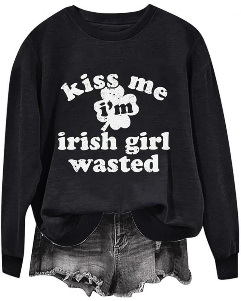 Women Shamrocks Shenanigans Sweatshirt Saint Patricks Day Shirts Long Sleeve Crew Neck Pullover Sweater Funny Clothes A013-bl...