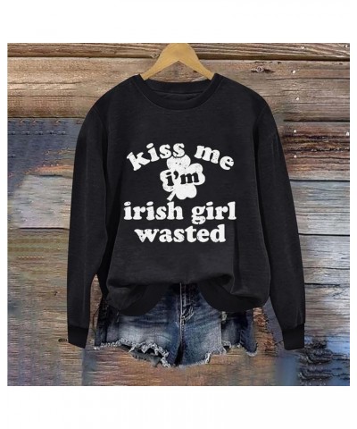 Women Shamrocks Shenanigans Sweatshirt Saint Patricks Day Shirts Long Sleeve Crew Neck Pullover Sweater Funny Clothes A013-bl...