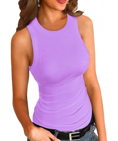 Women Tank Tops Summer Sleeveless Basic Cami Shirt Slim Knit Ribbed Racerback Blouses Lavender $11.51 Tanks