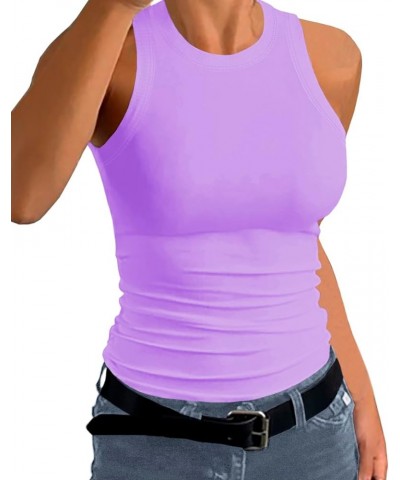 Women Tank Tops Summer Sleeveless Basic Cami Shirt Slim Knit Ribbed Racerback Blouses Lavender $11.51 Tanks