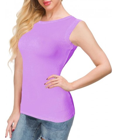 Women Tank Tops Summer Sleeveless Basic Cami Shirt Slim Knit Ribbed Racerback Blouses Lavender $11.51 Tanks