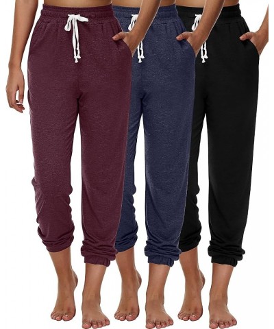 3 Pcs Women's Joggers Pants Casual Soft Sweatpants Lounge Pants High Waisted Athletic Joggers with Pockets Black, Navy Blue, ...