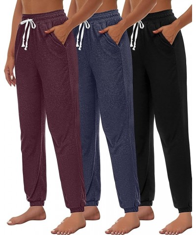 3 Pcs Women's Joggers Pants Casual Soft Sweatpants Lounge Pants High Waisted Athletic Joggers with Pockets Black, Navy Blue, ...