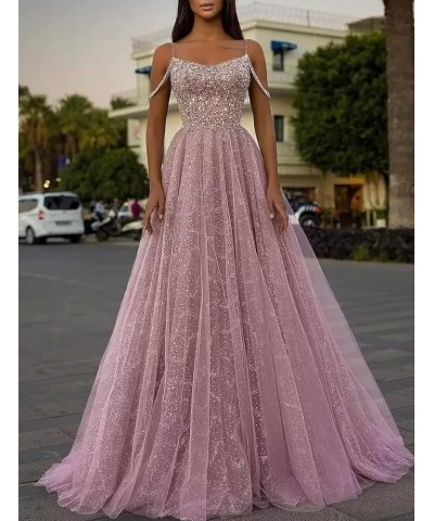 Sparkly Sequin Tulle Prom Dresses for Women Ball Gown Off Shoulder Formal Party Dress 2023 Champagne $34.60 Others