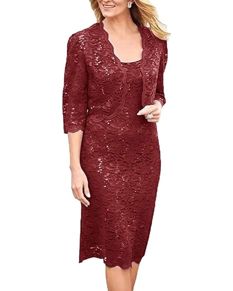 Mother of The Bride Dresses Short Evening Formal Dress Lace Wedding Guest Groom Gowns Sequins Jacket Wine Red $44.50 Dresses