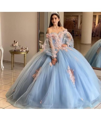 Floral Quinceanera Dresses with Sleeves Giltter Tulle Ball Gown Puffy Lace Off Shoulder Sweet 16 Dresses Party Gowns Rust $48...