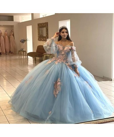 Floral Quinceanera Dresses with Sleeves Giltter Tulle Ball Gown Puffy Lace Off Shoulder Sweet 16 Dresses Party Gowns Rust $48...