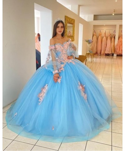 Floral Quinceanera Dresses with Sleeves Giltter Tulle Ball Gown Puffy Lace Off Shoulder Sweet 16 Dresses Party Gowns Rust $48...