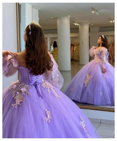 Floral Quinceanera Dresses with Sleeves Giltter Tulle Ball Gown Puffy Lace Off Shoulder Sweet 16 Dresses Party Gowns Rust $48...