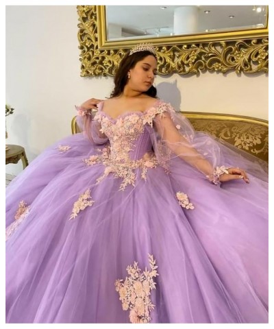 Floral Quinceanera Dresses with Sleeves Giltter Tulle Ball Gown Puffy Lace Off Shoulder Sweet 16 Dresses Party Gowns Rust $48...