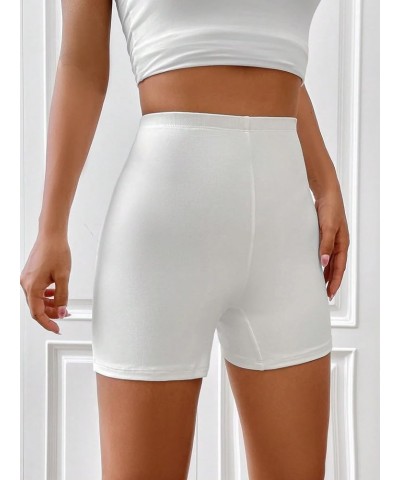 Women's Casual High Waisted Satin Biker Shorts Workout Yoga Shorts White $10.25 Activewear